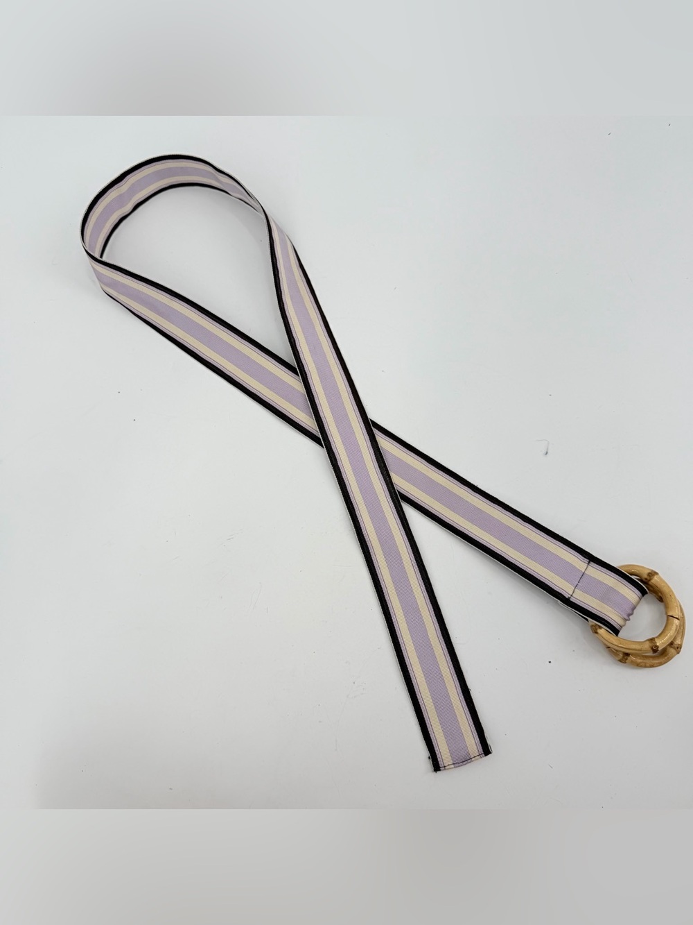 J. Crew Belt Womens S/M Grosgrain Ribbon D-Ring Bambo Purple Striped READ - Picture 8 of 9